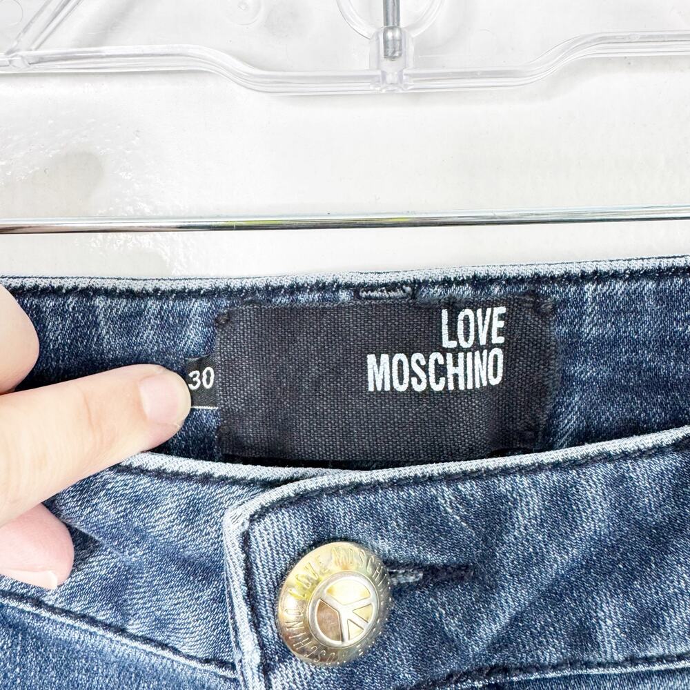 Love Moschino Mid Rise Straight Leg Jeans Allover Heart Print Back Right Pocket - Picture 4 of 13